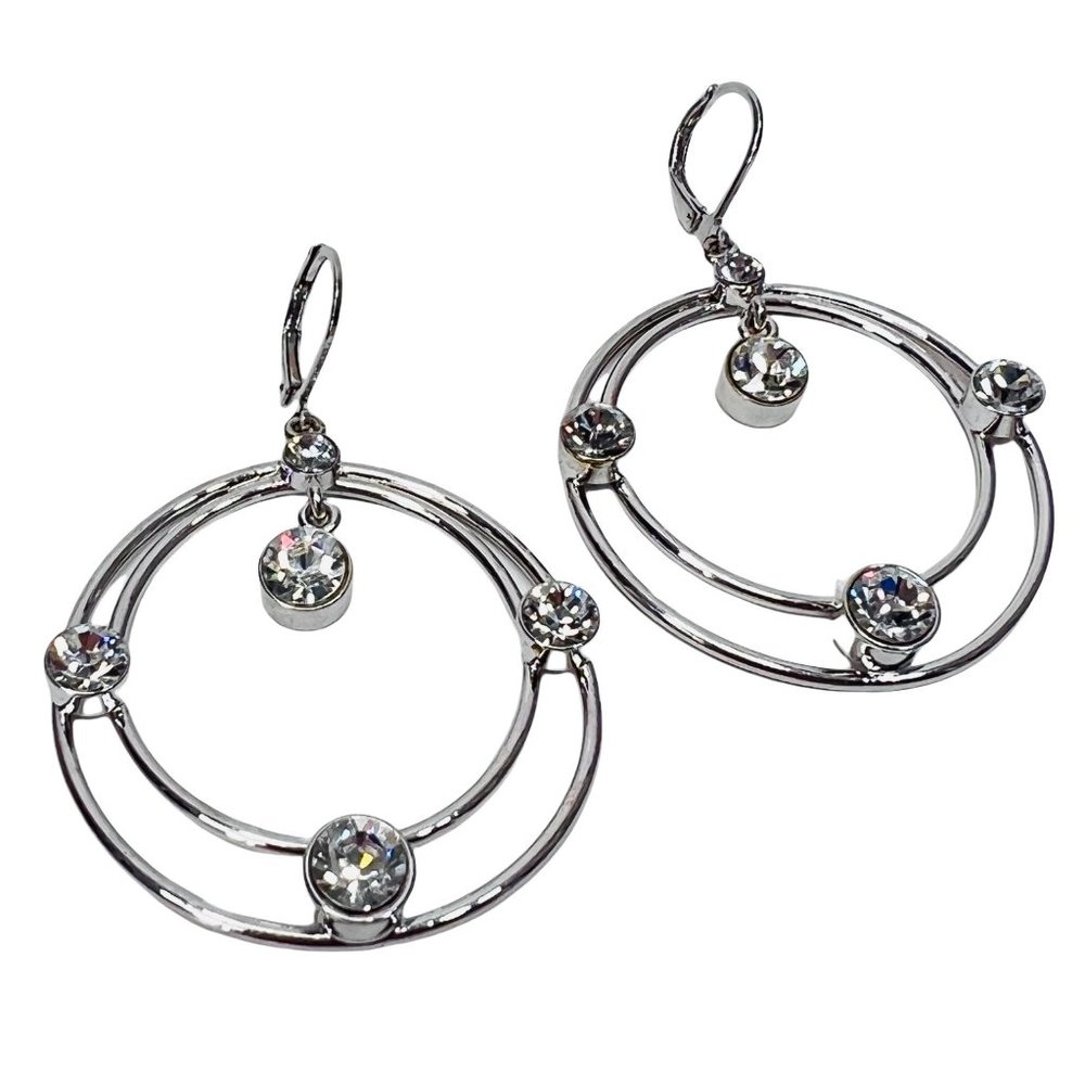 Rhinestone Silver Dangle Hoop Statement Earrings … - image 2